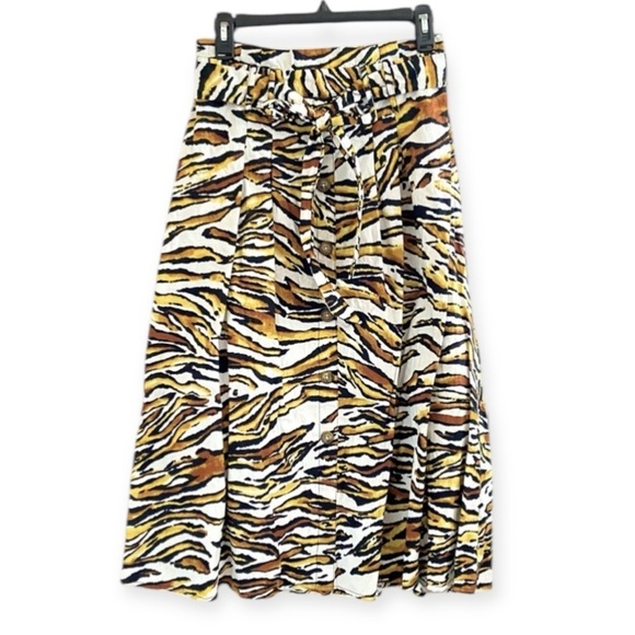 Tiger Stripped MIDI Full Skirt 100% Cotton Tie Waist Size S Truly 4 You - Picture 1 of 8